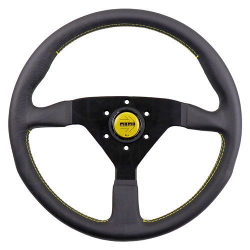 MCL35BK5B Momo Monte Carlo Steering Wheel - 350mm (Black Leather / Yellow Stitch