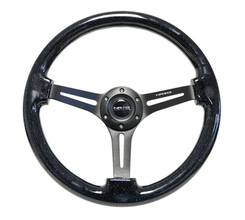 NRG Reinforced Steering Wheel Black Multi Color Flake Wood w/ Black Matte Center
