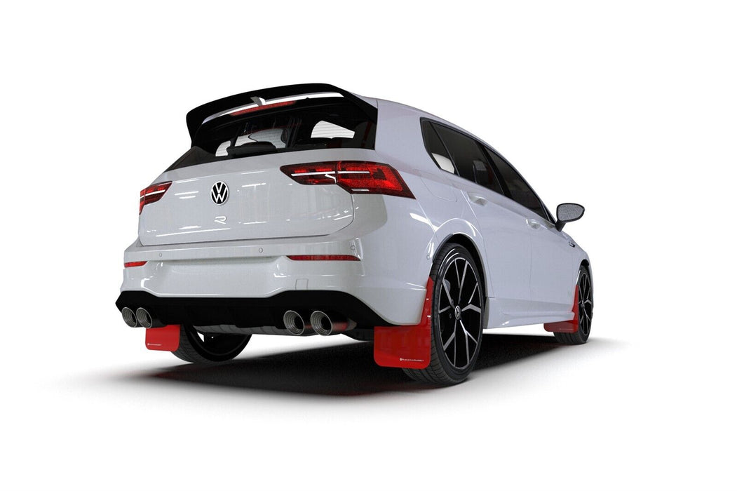 Rally Armor UR Red Mud Flaps w/ White Logo for 2022 Volkswagen MK8 GTI/Golf R