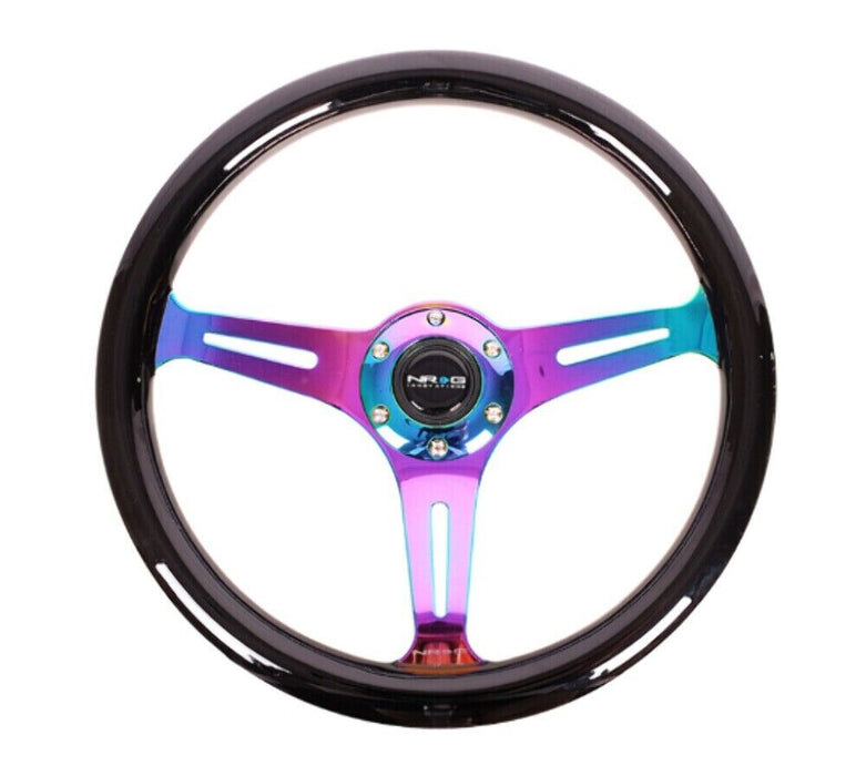 NRG Black Paint Grip 3 Neochrome Spokes 350mm Wood Grain Wheel ST-015MC-BK