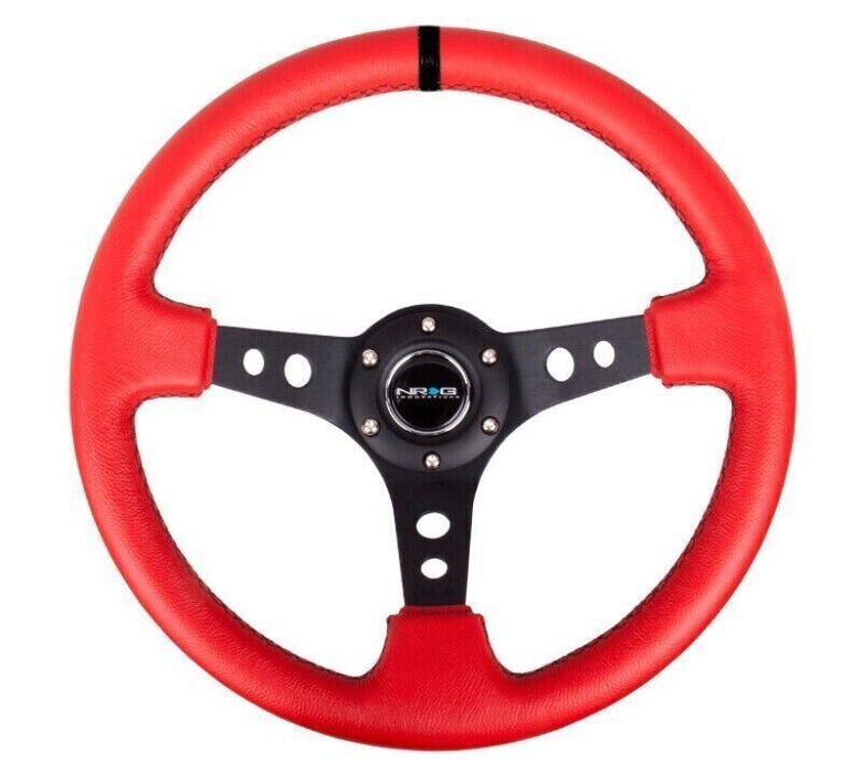 NRG Reinforced Steering Wheel 350mm / 3in. Deep Red Suede W/blk Circle Cutout