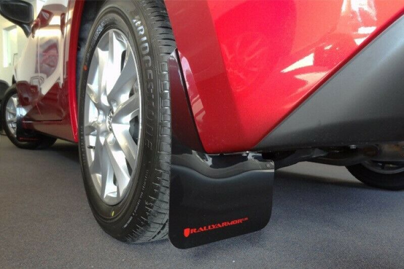Rally Armor Mud Flaps Red Logo For 14-18 Mazda 3 MF31-UR-BLK/RD