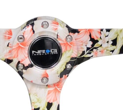 NRG 350mm 3" Deep Blck Suede Reinforced SteeringWheel Tropical Floral Spokes
