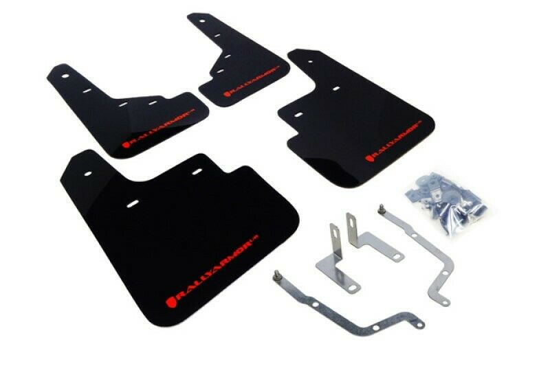 Rally Armor Mud Flaps Red Logo For 14-18 Mazda 3 MF31-UR-BLK/RD