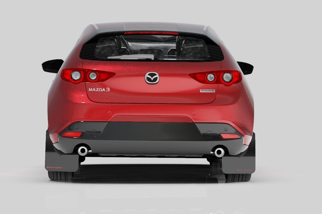 Rally Armor UR Black Mud Flaps w/ Red Logo for 2019-2023 Mazda 3 Hatchback