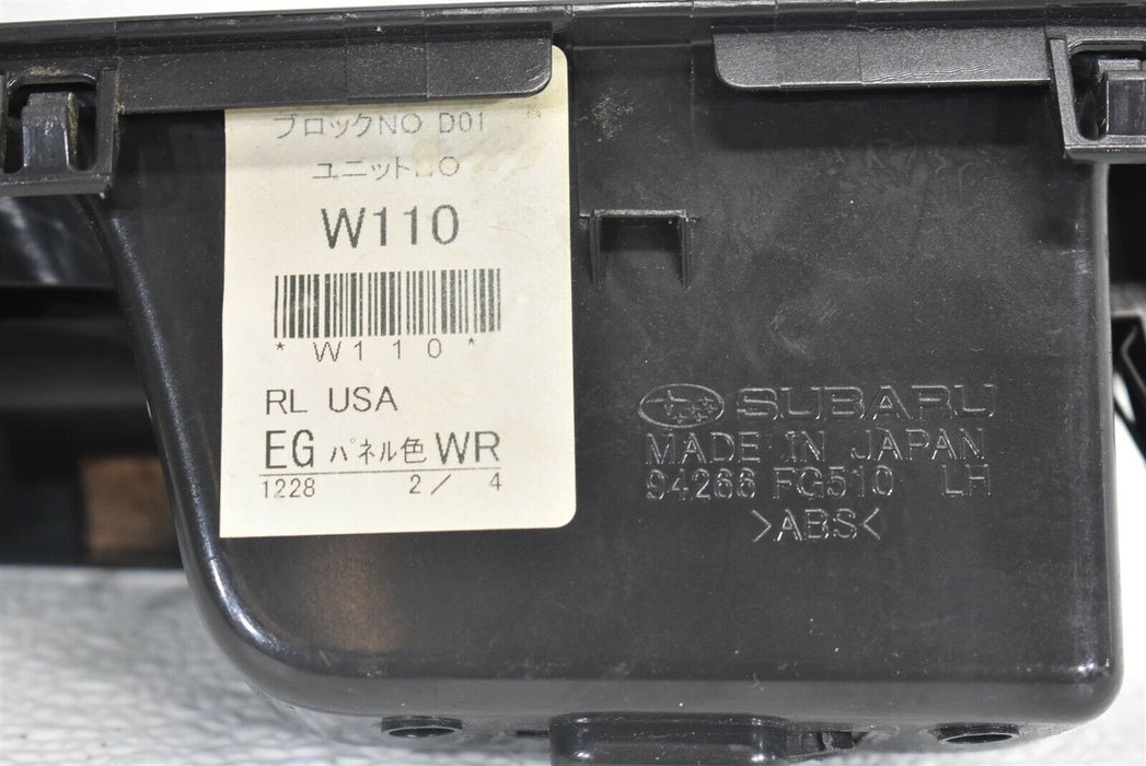08-14 Subaru Impreza WRX STI Rear Left Window Switch Trim Lh Driver 2008-2014