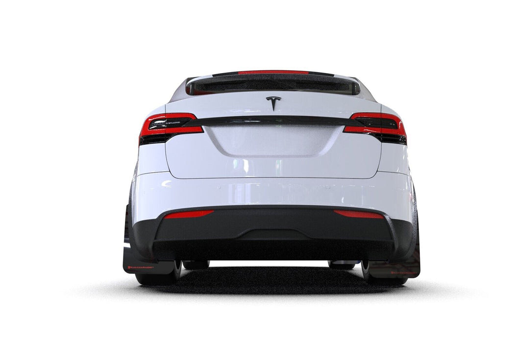 Rally Armor UR Black Mud Flaps w/ White Logo for 2022 Tesla Model X