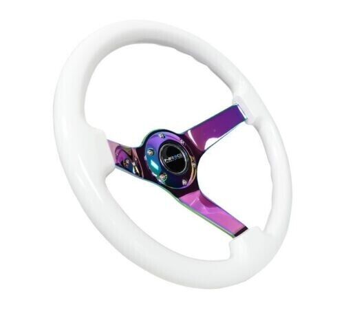 NRG Reinforced Steering Wheel (350mm / 3in. Deep) Classic White w/4mm Neochrome