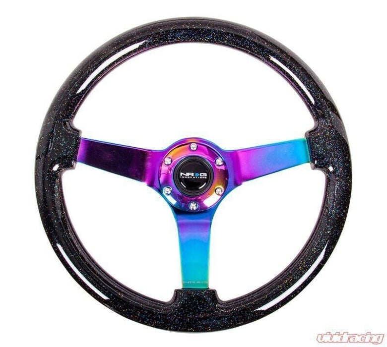 NRG Reinforced Steering Wheel Classic Blk Sparkle Neochrome (350mm / 3in. Deep)