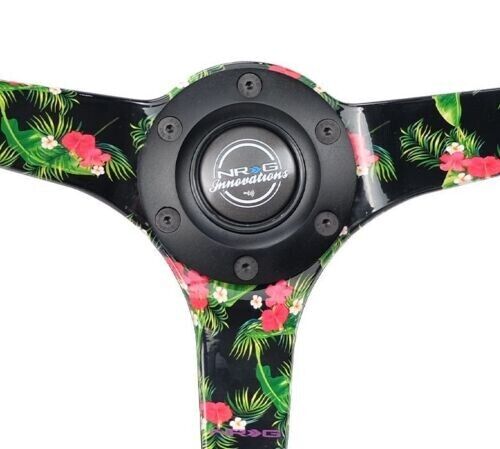 NRG for Reinforced Steering Wheel (350mm / 3in. Deep) Black Suede w/ 5mm Floral