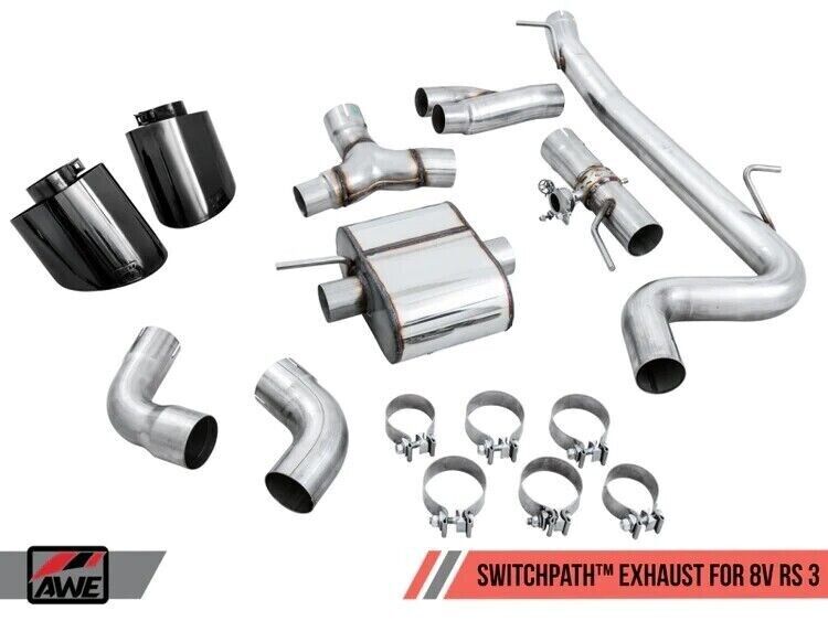 AWE SwitchPath Exhaust w/ Diamond Black RS Style Tips for 17-19 Audi RS3 8V 2.5T