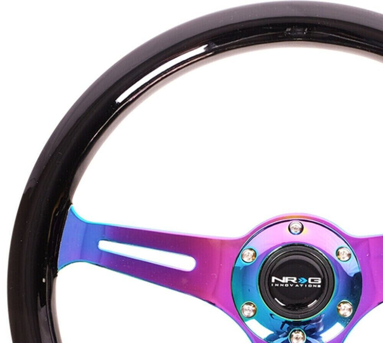 NRG Black Paint Grip 3 Neochrome Spokes 350mm Wood Grain Wheel ST-015MC-BK