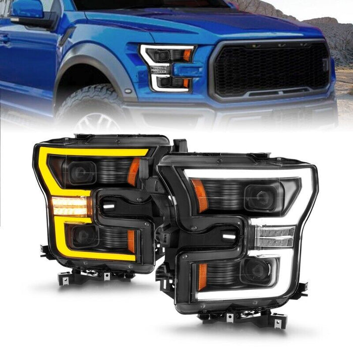 Anzo 111547 Full LED Projector Headlights Black Housing For Ford F-150 2015-2017