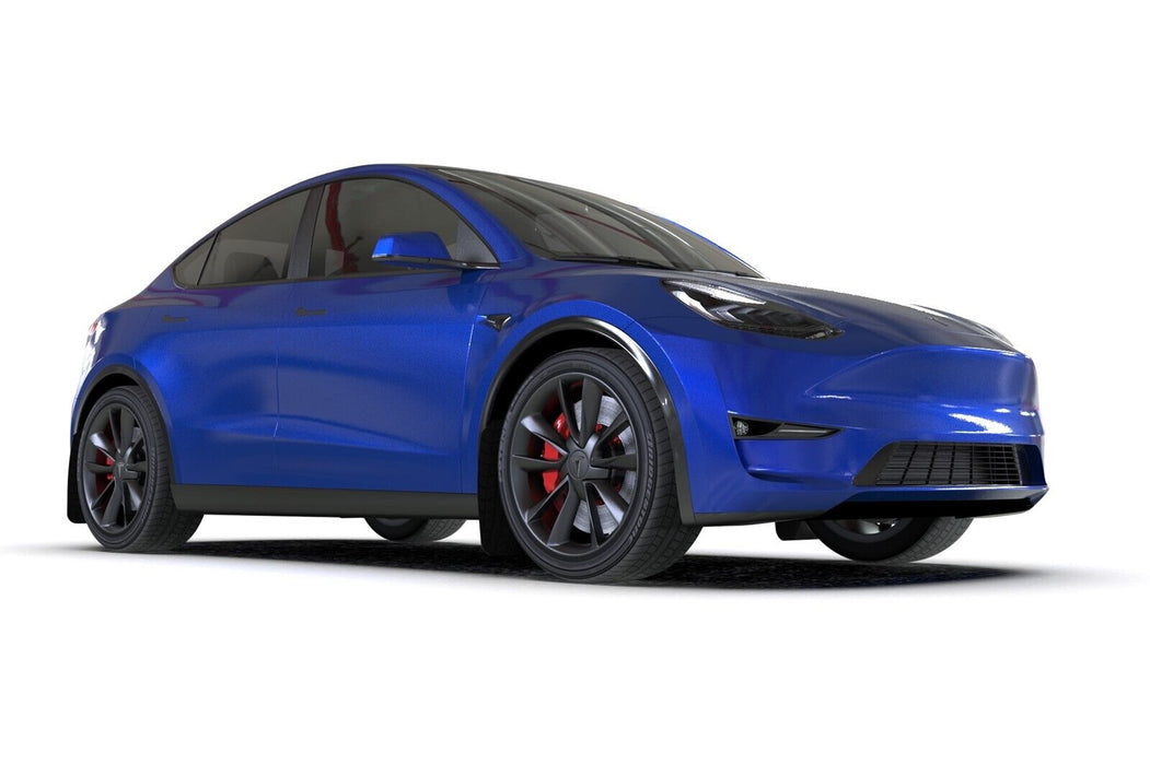 Rally Armor UR Black Mud Flaps w/ White Logo for 2020-23 Tesla Model Y