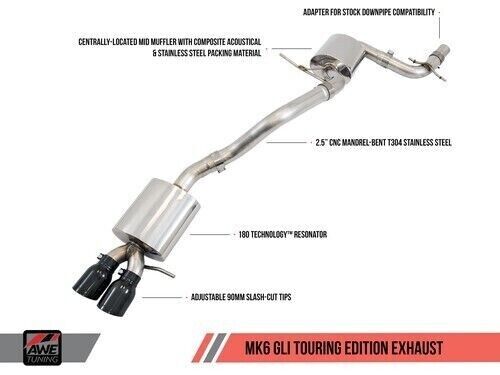 AWE 3015-23050 Tuning for Mk6 GLI 2.0T-Mk6 Jetta 1.8T Touring Exhaust-Black Tips