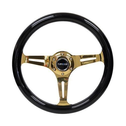 NRG Classic Wood Grain Steering Wheel 350mm Chrome Gold 3-Spokes ST-015CG-BK