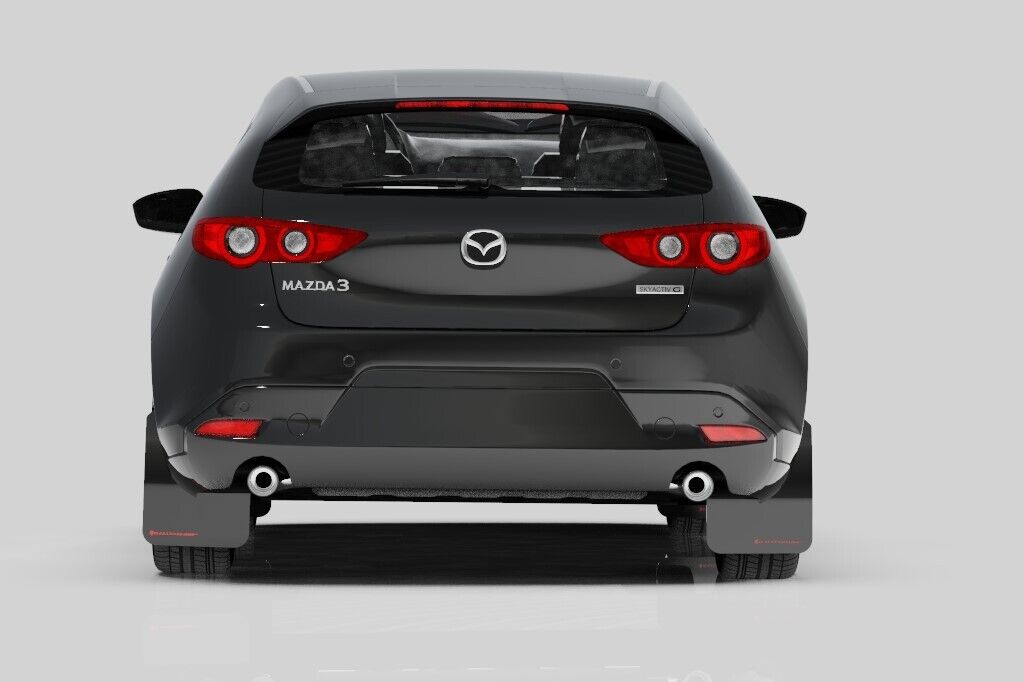 Rally Armor UR Black Mud Flaps w/ Dark Grey Logo for 2019-2023 Mazda 3 Hatchback