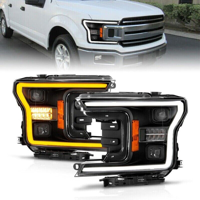 ANZO Full LED Proj Headlights (w/o Fctry LED) W/Light Bar For 18-20 Ford F-150