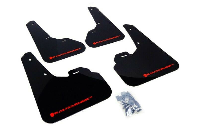 Rally Armor Black Mud Flaps w/ Red Logo for 10-13 Mazda3 / Speed3 Hatch & Sedan