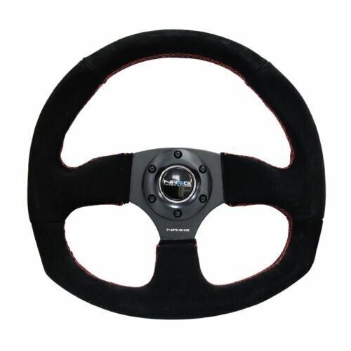 NRG Reinforced Steering Wheel Suede Leather Steering Wheel RedStitch RST-009S-RS
