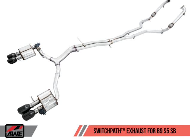 AWE SwitchPath Exhaust Diamond Black 102mm Tips Fits 2018-2023 Audi S5 Sportback