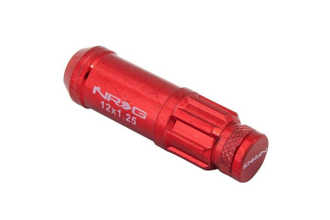 NRG 700 Series M12 X 1.25 Steel Lug Nuts Long w/ Dust Cap Cover Set 20 Red