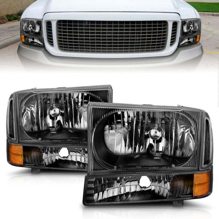 Anzo USA Crystal Headlights Assembly Black Fits 2000-2004 Ford Excursion