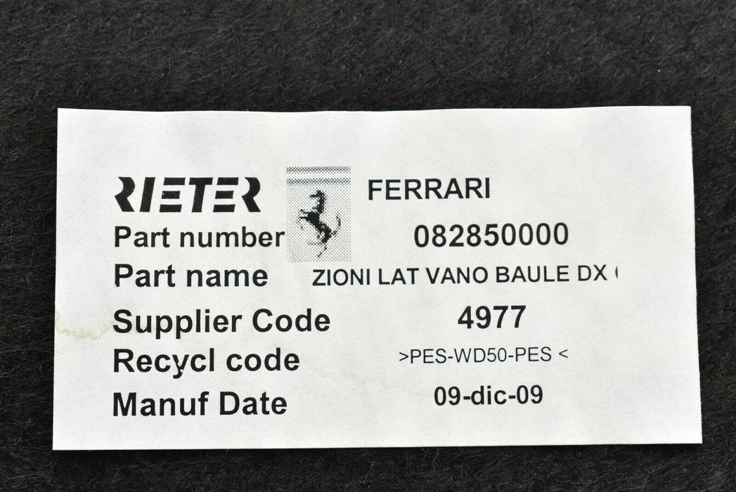 2010 Ferrari California Right Side Trunk Trim RH Passenger 082850000