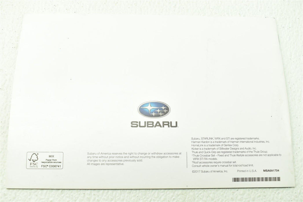 2018 Subaru WRX STI Owners Manual Booklet Assembly Factory OEM 18