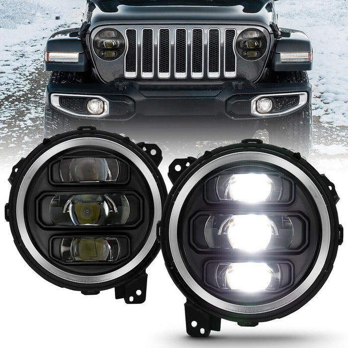 Anzo 111466 Black LED Headlights For 2018-2022 Jeep Wrangler JL w/ Halogen H.L.