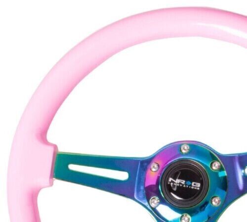 NRG Classic Wood Grain Steering Wheel 350mm Solid Pink Painted Grip ST-015MC-PK