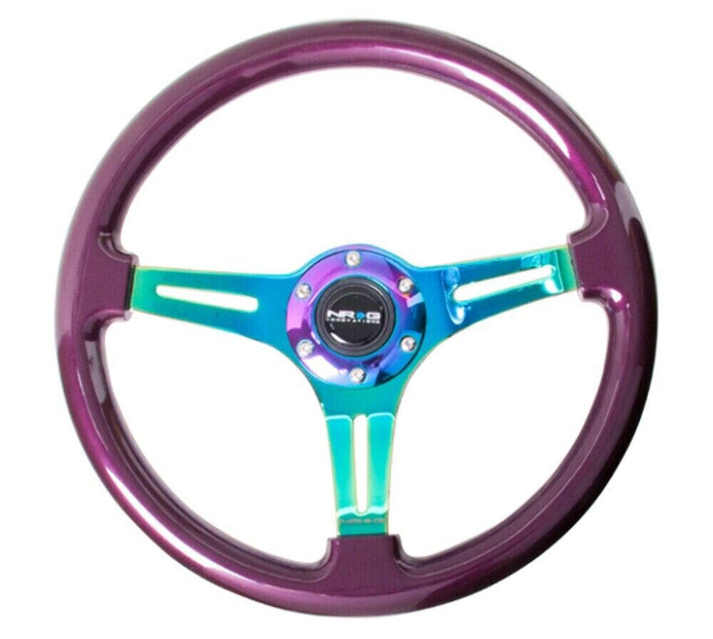 NRG Purple Pearl Flake 3 Neochrome Spokes 350mm Wood Grain Wheel ST-015MC-PP