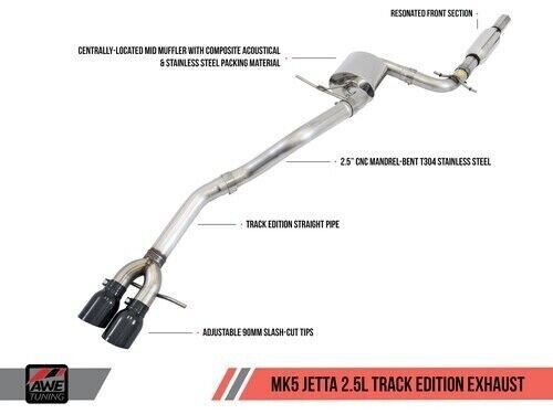 AWE 3020-23026 Tuning for Mk5 Jetta Mk6 Sportwagen 2.5L Track Exhaust-Black Tips