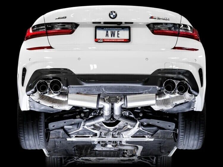 AWE Resonated Touring Edition Exhaust Quad Black Tips for 2019+ BMW M340i G20