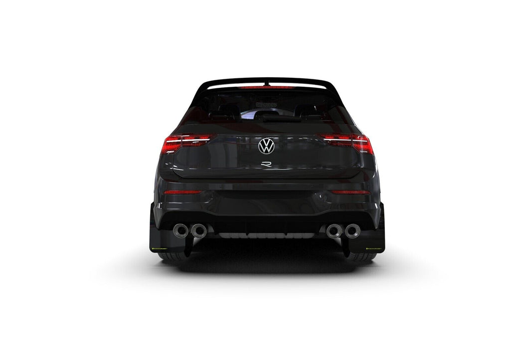 Rally Armor UR Black Mud Flaps w/ White Logo for 2022 Volkswagen MK8 GTI/Golf R