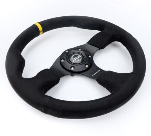 NRG 320mm Blck Alcantara Reinforced Flat Bottom Steering Wheel W/ 3 Blck Spokes
