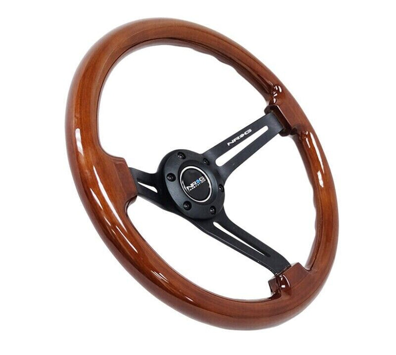 NRG Reinforced Steering Wheel Brown Wood w/Blk Matte Spoke/Black Center Mark