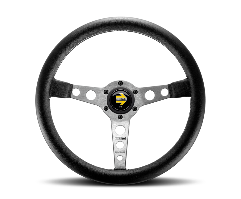 Momo Prototipo For Steering Wheel 350 Mm - Black Leather/Wht Stitch/Brshd Spokes