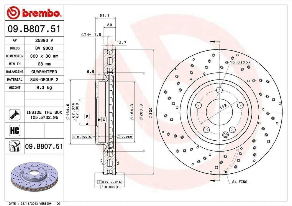 Disc Brake Rotor-Base Front Brembo 09.B807.51 Fits 14-18 Mercedes-Benz CLA250