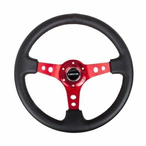 NRG Sport Steering Wheel 350mm 3" Deep Red Spoke Round Holes Leather RST-006RD