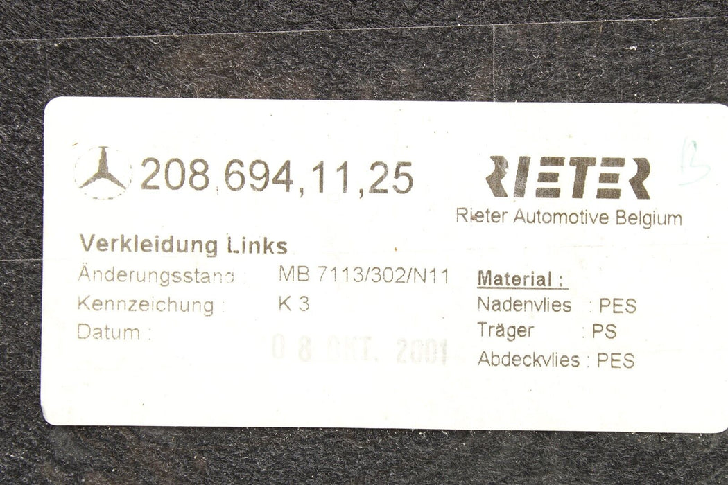 2002 Mercedes CLK55 AMG Left Trunk Liner Carpet Trim Cover 2086941225 98-02