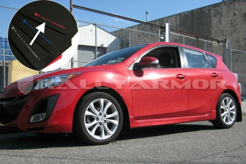 Rally Armor Black Mud Flaps w/ Red Logo for 10-13 Mazda3 / Speed3 Hatch & Sedan