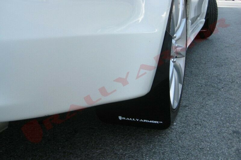 Rally Armor UR Mud Flaps w/White Logo 4 Set for Mitsubishi Lancer MF8-UR-BLK/WH