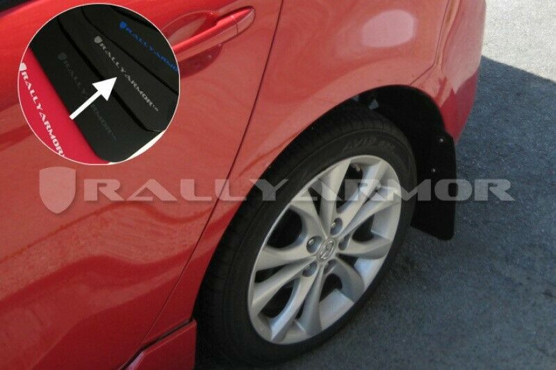 Rally Armor UR Black Mud Flap w/ Silver Logo for 2010+ Mazda 3 / Mazdaspeed