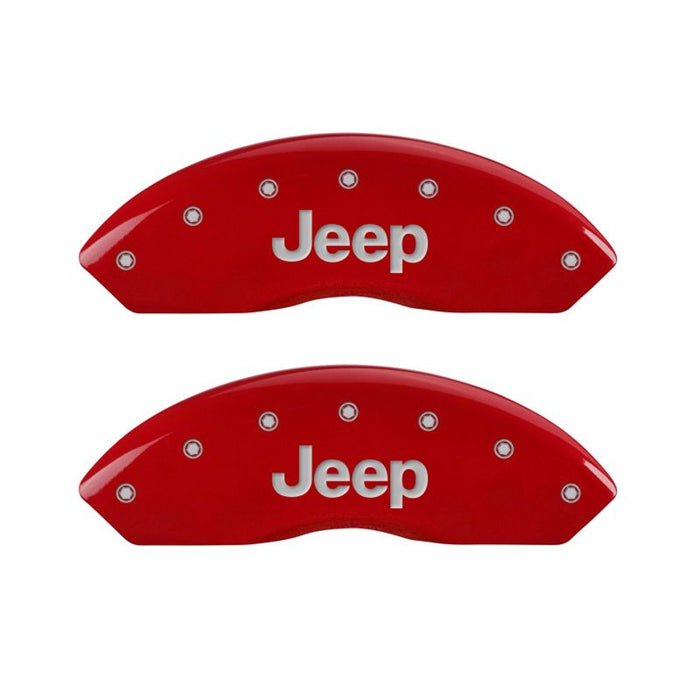 MGP Fits 4 Caliper Covers Engraved Front &amp; Rear JEEP Red Finish Silver Ch