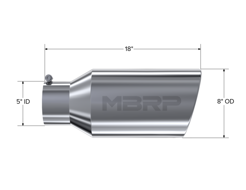 MBRP Fits Universal Tip 8in OD Rolled End 5in Inlet 18in Length T304