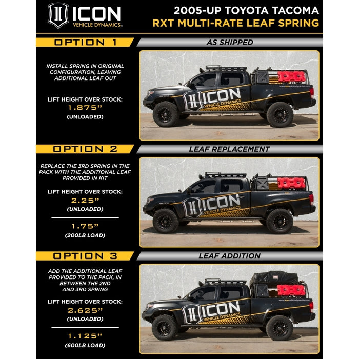 ICON Fits 2005+ Toyota Tacoma Multi Rate RXT Leaf Pack W/add In Leaf