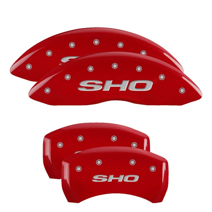 MGP Fits 4 Caliper Covers Engraved Front &amp; Rear SHO Red Finish Silver Ch