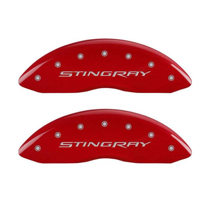MGP Fits 4 Caliper Covers Engraved Front &amp; Rear Stingray Red Finish Silver