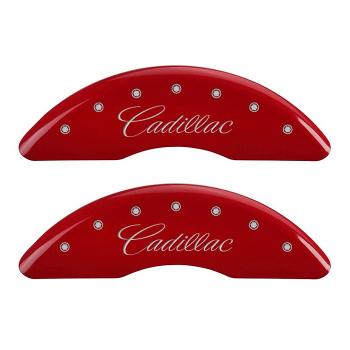 MGP Fits 4 Caliper Covers Engraved Front &amp; Rear Cursive/Cadillac Red Finish